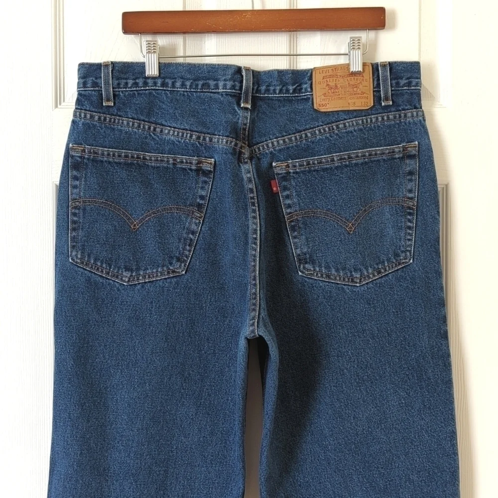 Levi's 90's Vintage 550 Dark Wash Relaxed Fit Tapered Leg Denim Jeans 38 x 32